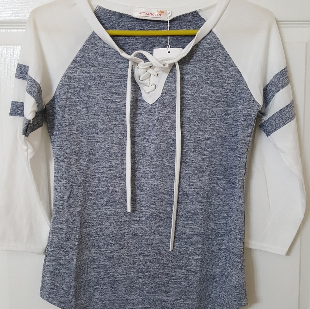 ⬇️PRICE DROP⬇Grey & White Lace-Up Baseball Tee